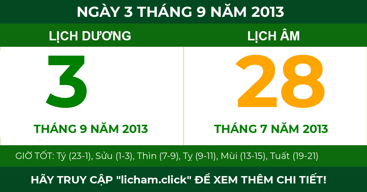 lịch âm ngày 3 tháng 9 năm 2013