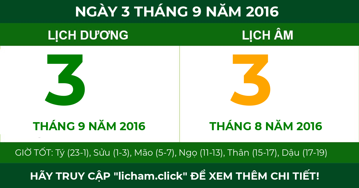 lịch âm ngày 3 tháng 9 năm 2016