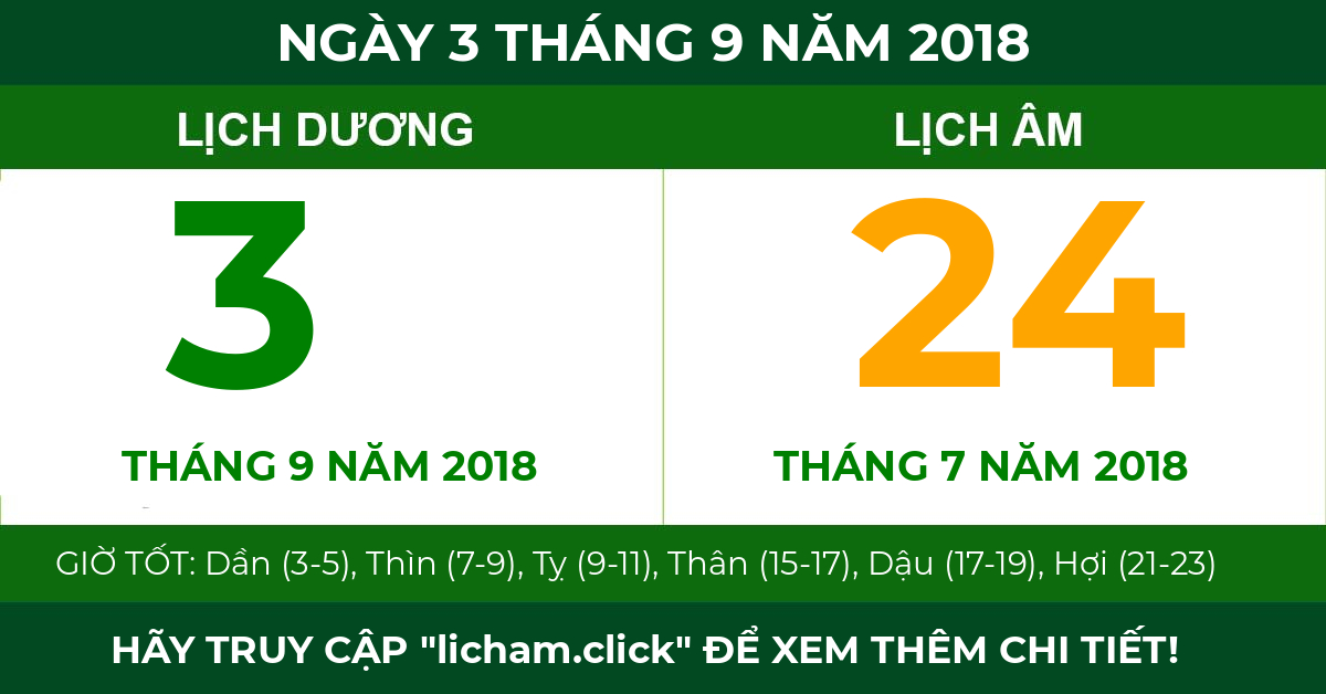 lịch âm ngày 3 tháng 9 năm 2018
