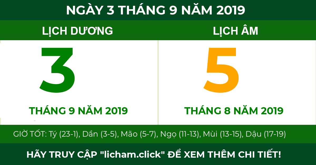 lịch âm ngày 3 tháng 9 năm 2019