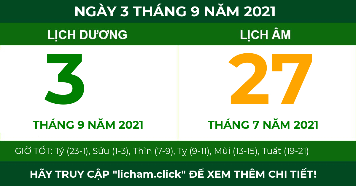 lịch âm ngày 3 tháng 9 năm 2021