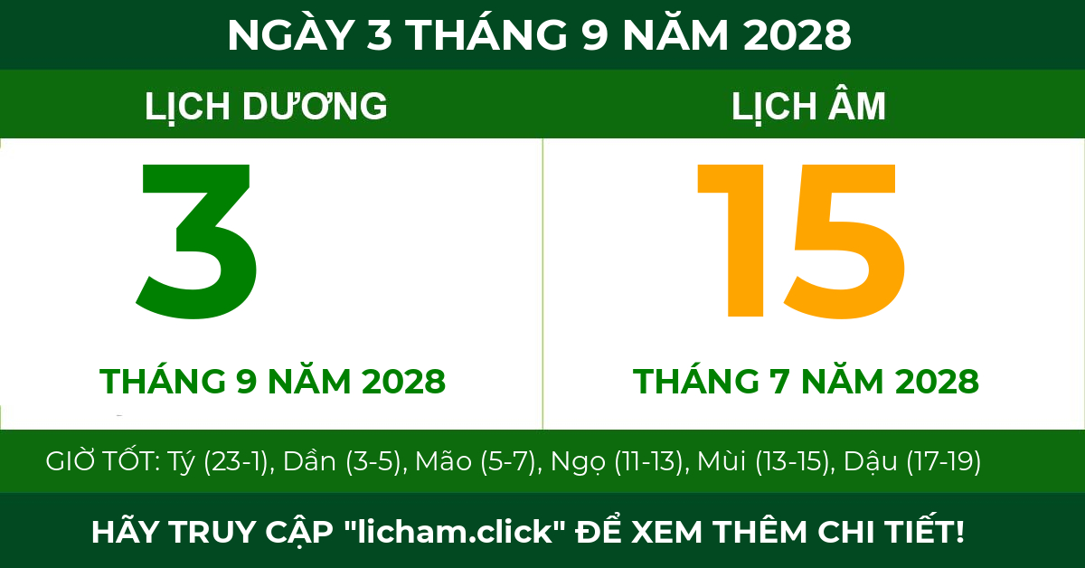 lịch âm ngày 3 tháng 9 năm 2028
