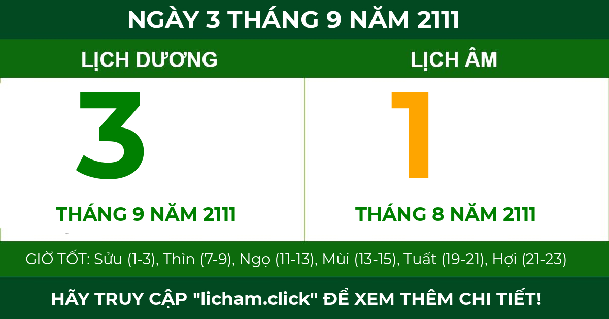 lịch âm ngày 3 tháng 9 năm 2111