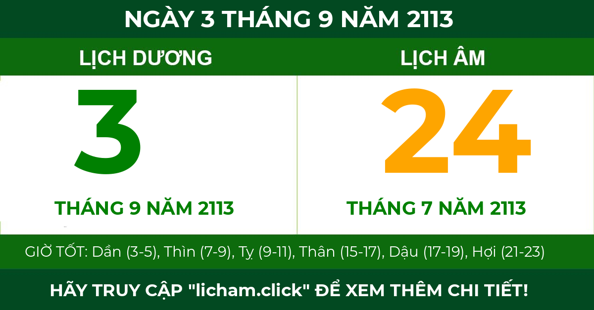 lịch âm ngày 3 tháng 9 năm 2113