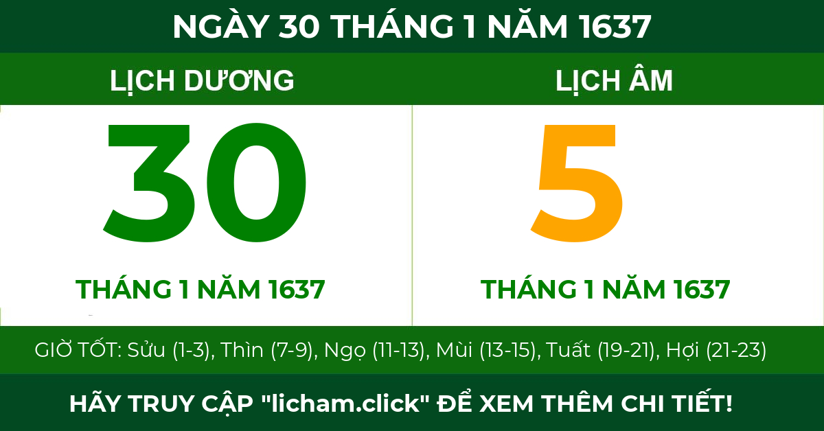 lịch âm ngày 30 tháng 1 năm 1637