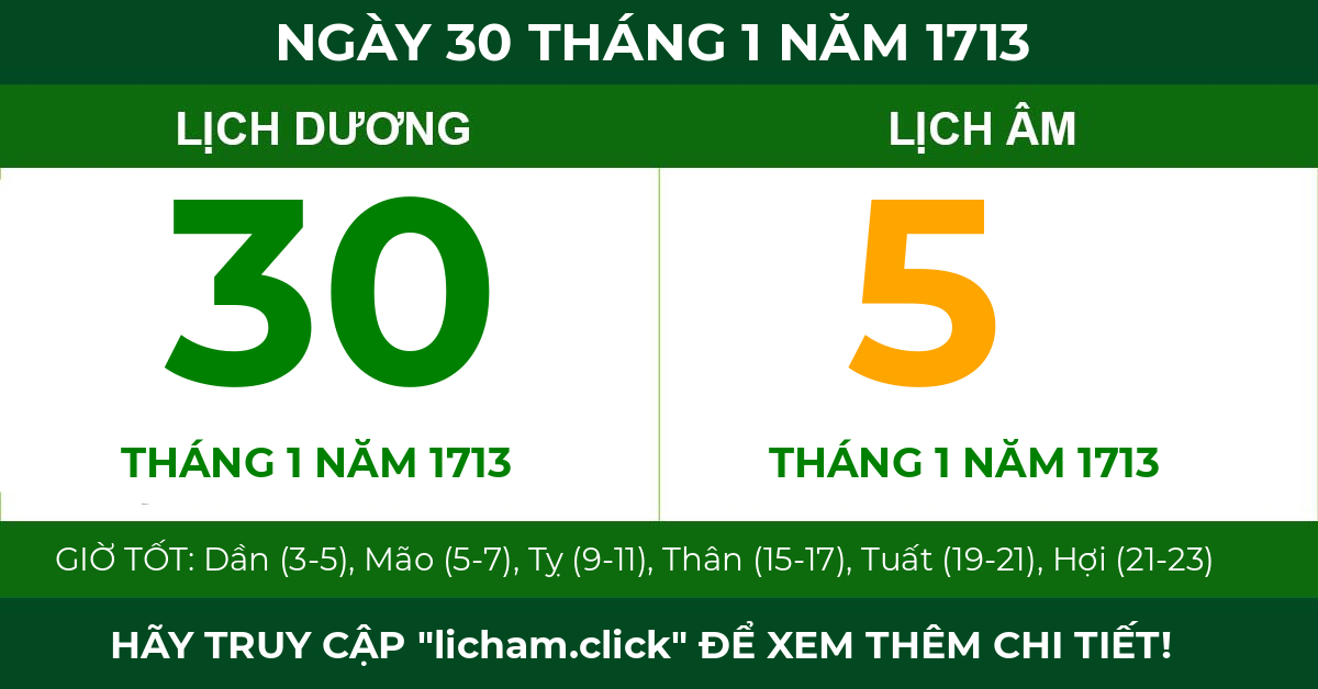 lịch âm ngày 30 tháng 1 năm 1713