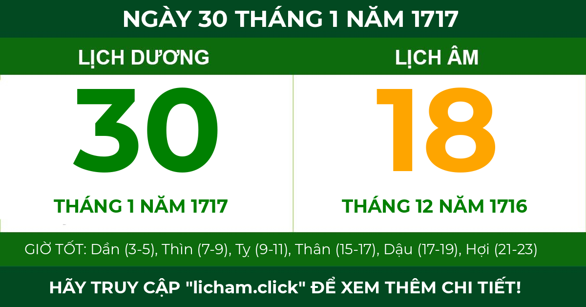 lịch âm ngày 30 tháng 1 năm 1717