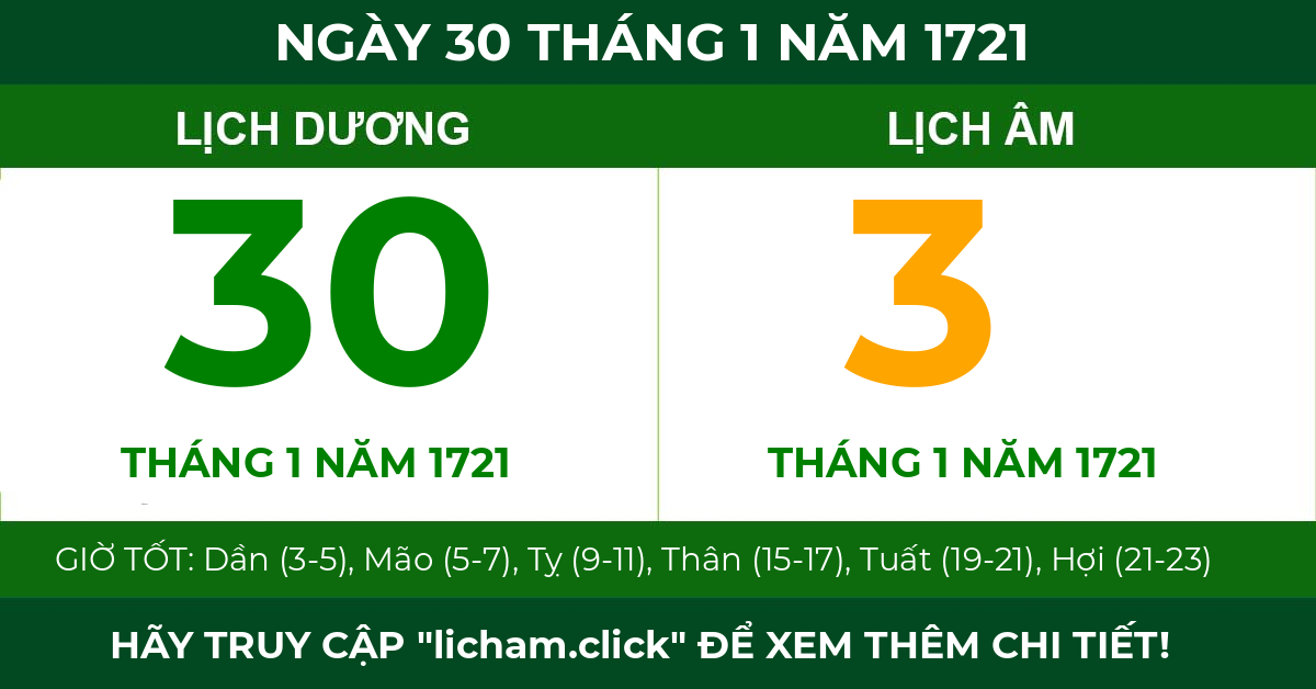 lịch âm ngày 30 tháng 1 năm 1721