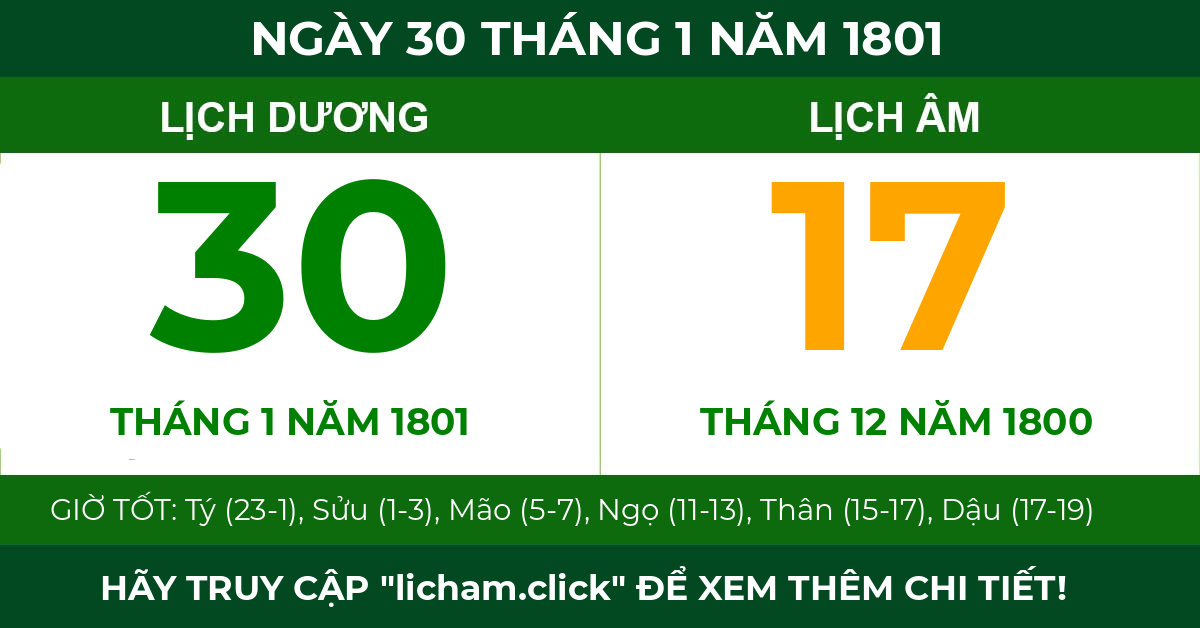 lịch âm ngày 30 tháng 1 năm 1801