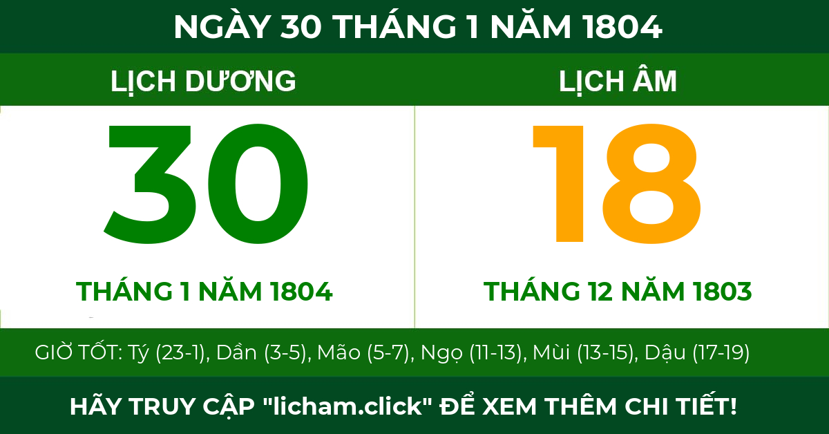 lịch âm ngày 30 tháng 1 năm 1804