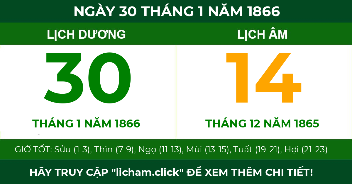 lịch âm ngày 30 tháng 1 năm 1866