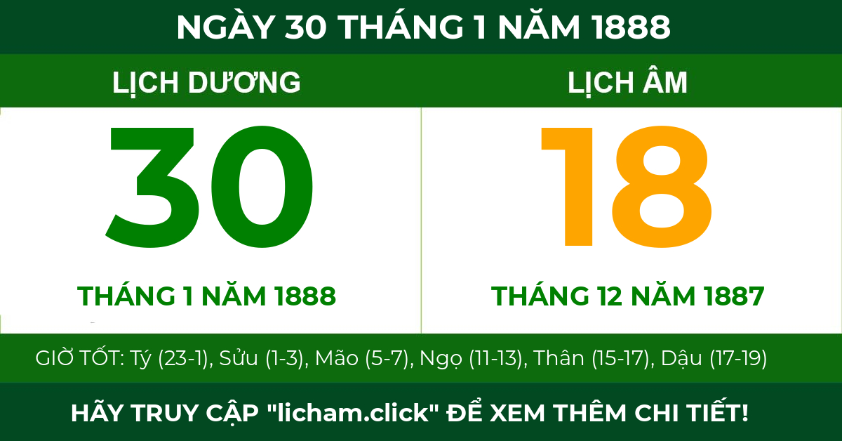 lịch âm ngày 30 tháng 1 năm 1888