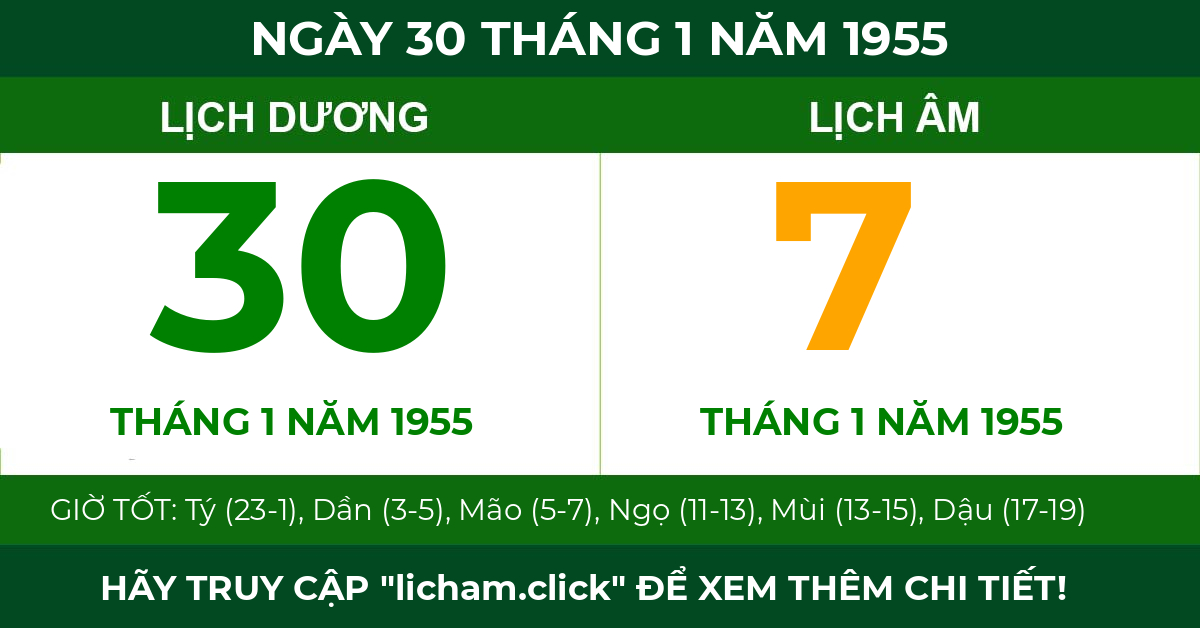 lịch âm ngày 30 tháng 1 năm 1955