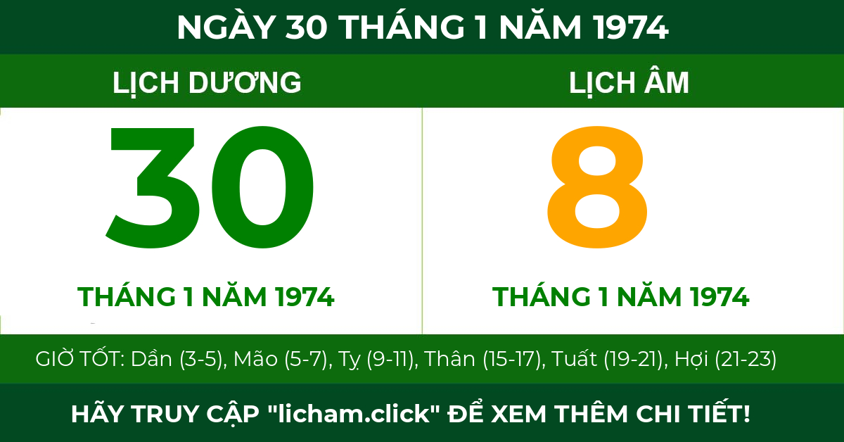 lịch âm ngày 30 tháng 1 năm 1974