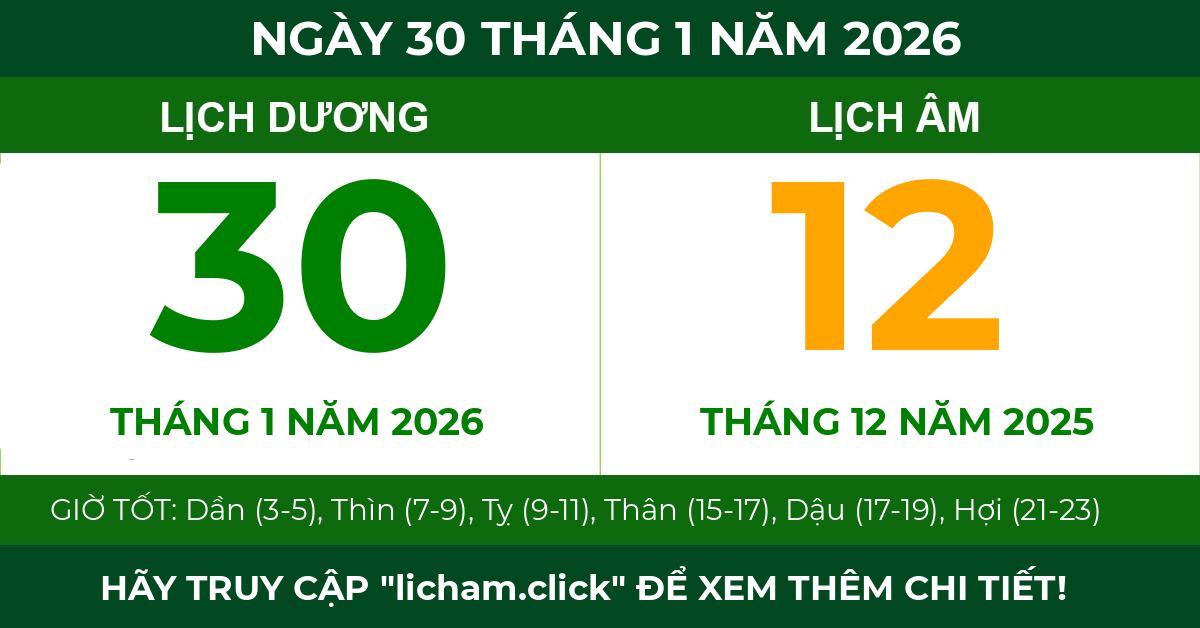 lịch âm ngày 30 tháng 1 năm 2026