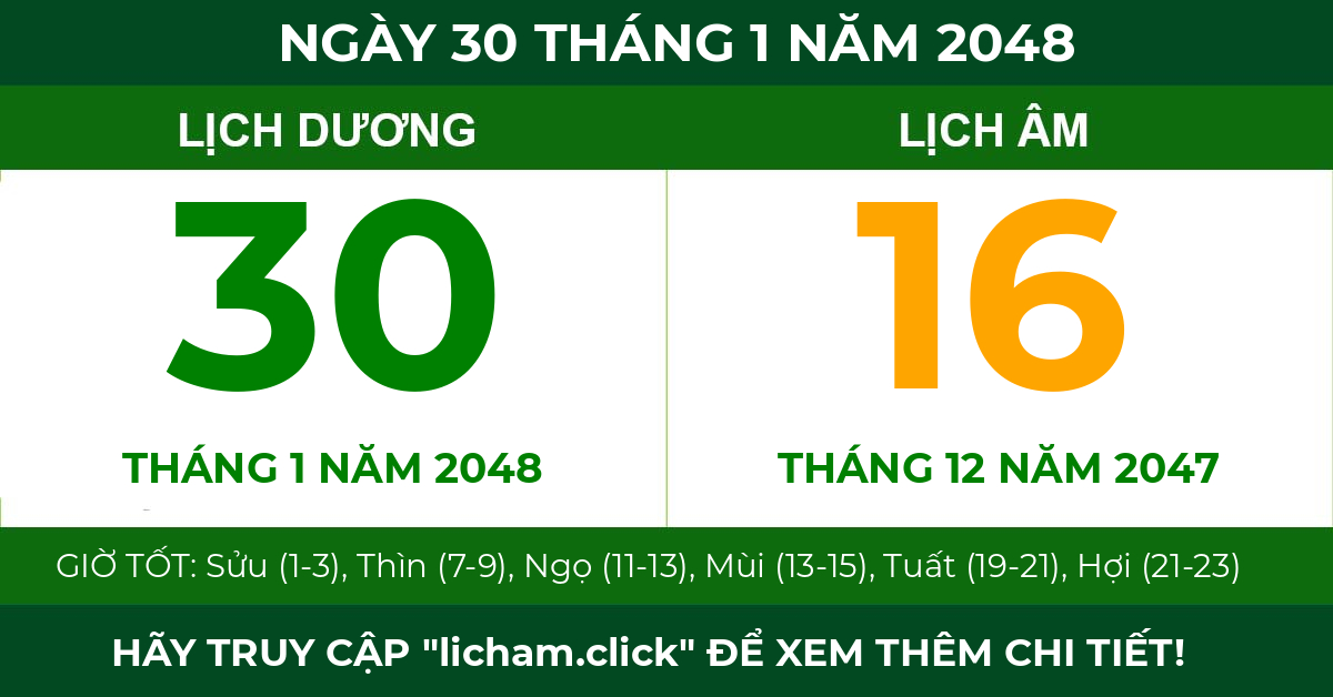 lịch âm ngày 30 tháng 1 năm 2048