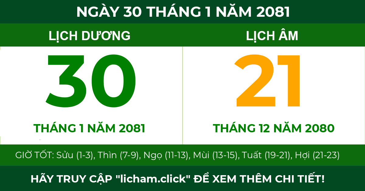 lịch âm ngày 30 tháng 1 năm 2081