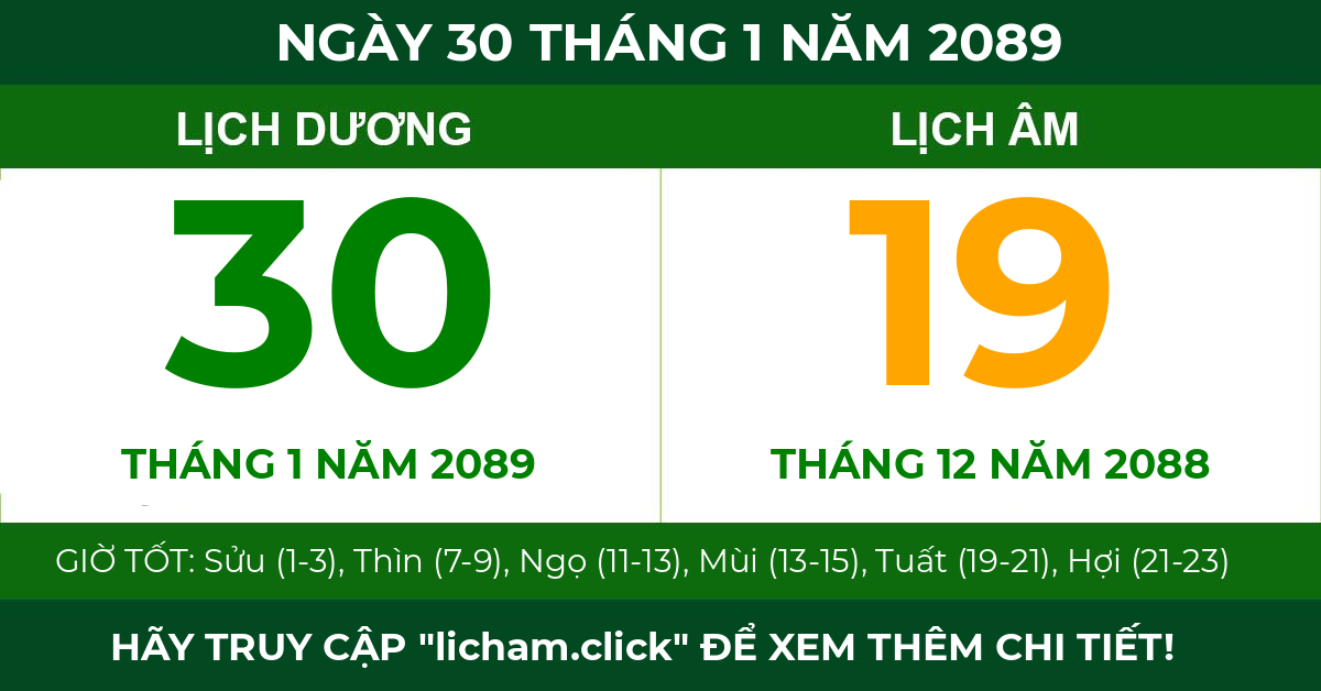 lịch âm ngày 30 tháng 1 năm 2089