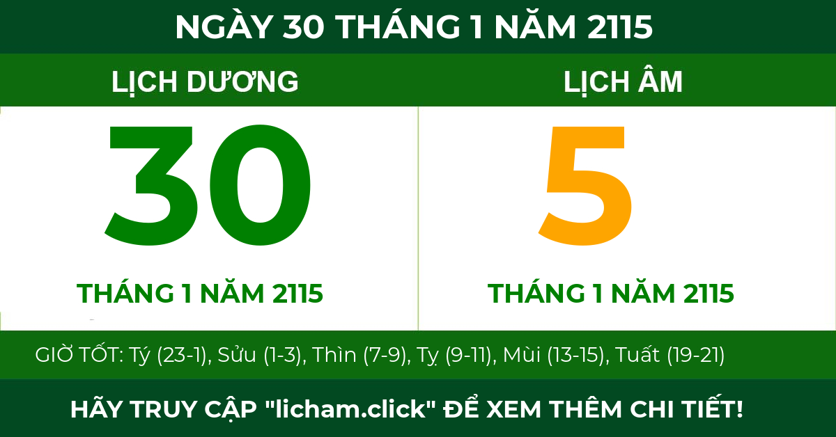 lịch âm ngày 30 tháng 1 năm 2115