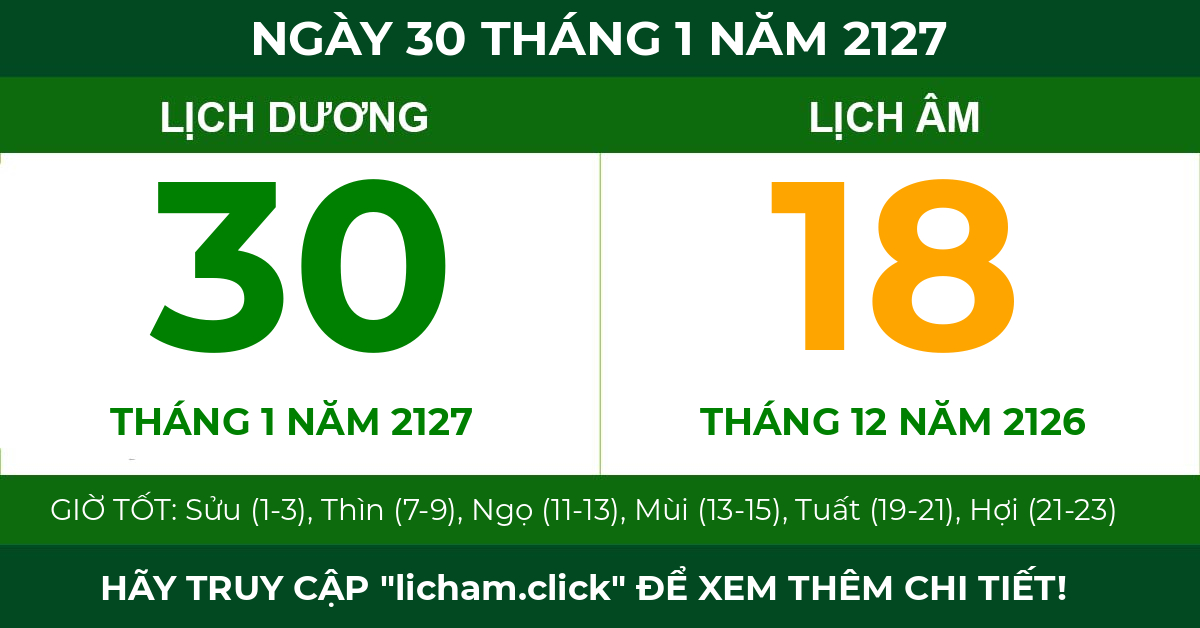 lịch âm ngày 30 tháng 1 năm 2127
