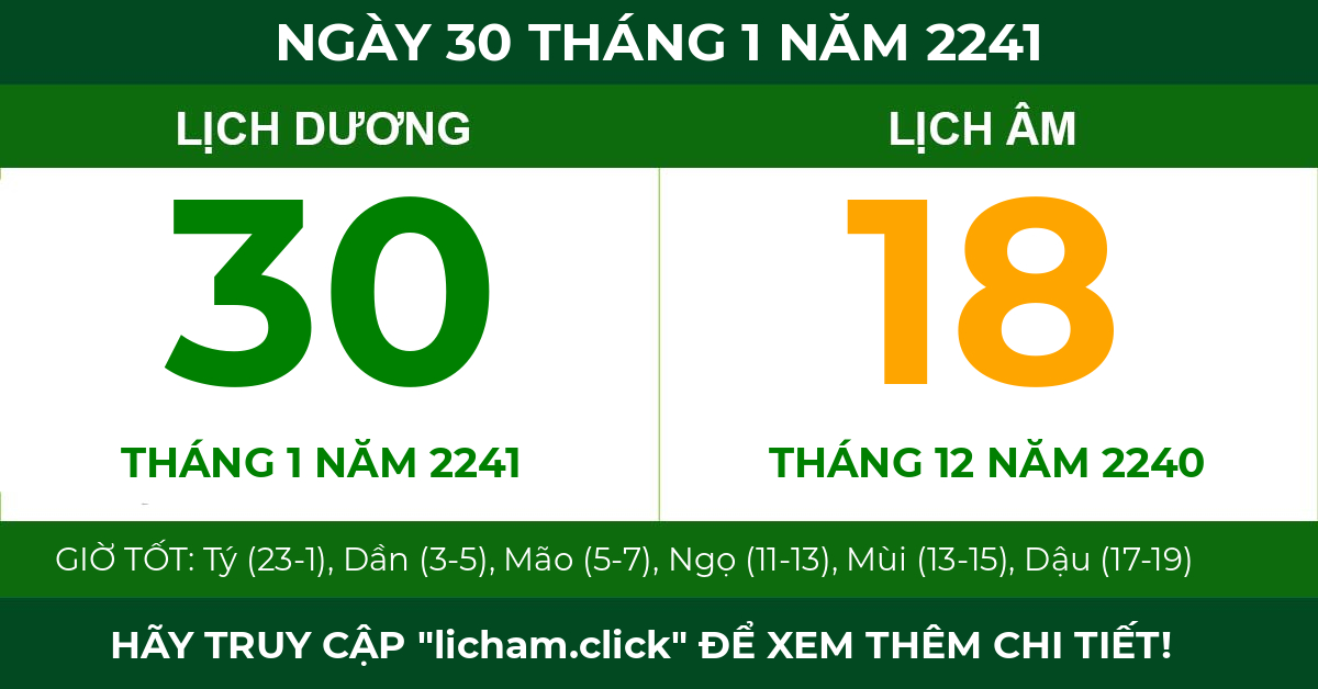 lịch âm ngày 30 tháng 1 năm 2241