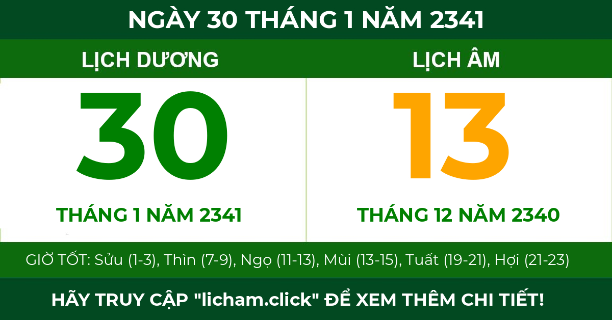 lịch âm ngày 30 tháng 1 năm 2341