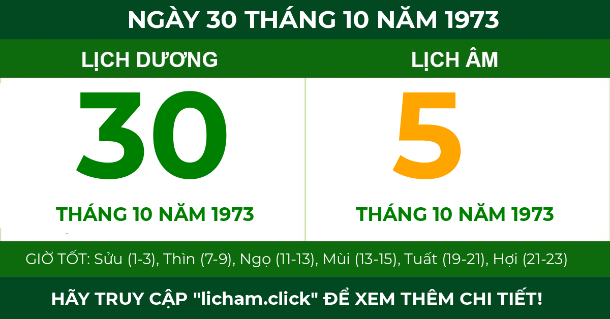 lịch âm ngày 30 tháng 10 năm 1973