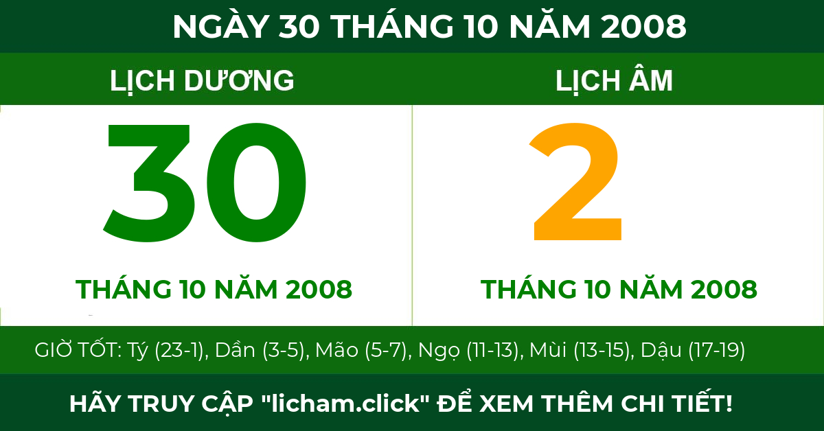 lịch âm ngày 30 tháng 10 năm 2008