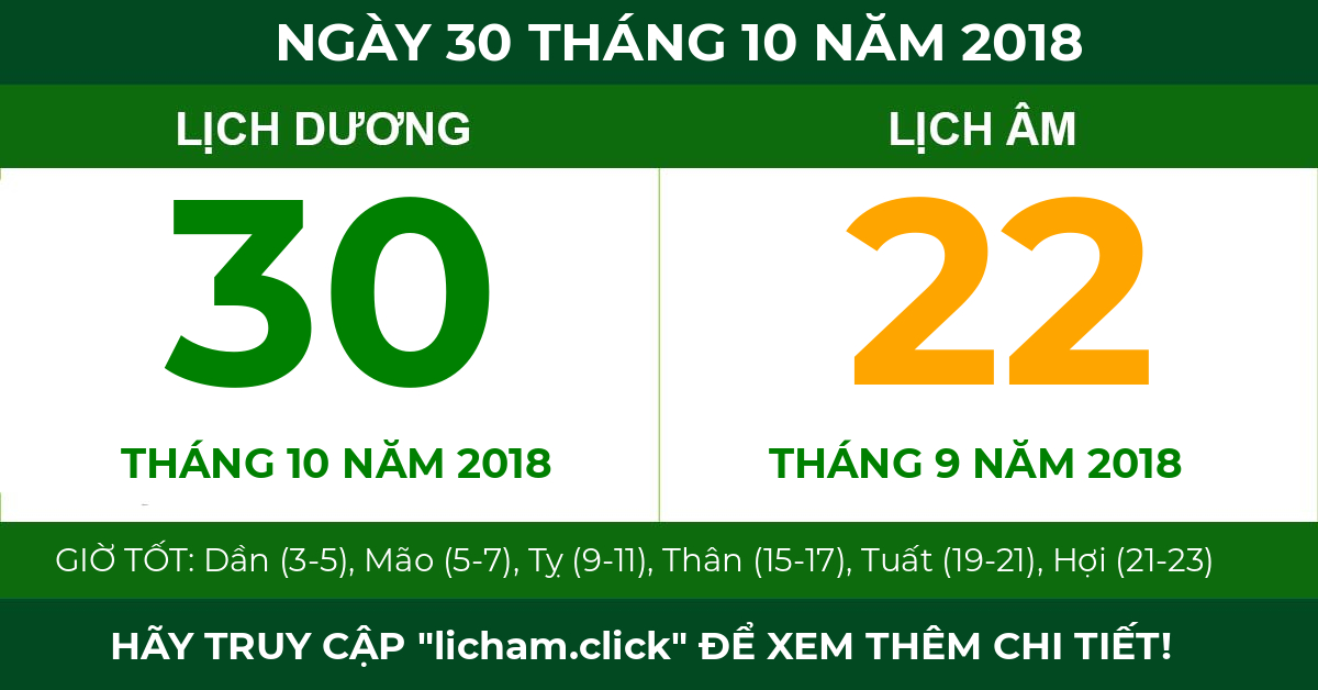 lịch âm ngày 30 tháng 10 năm 2018