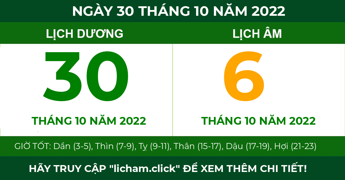 lịch âm ngày 30 tháng 10 năm 2022