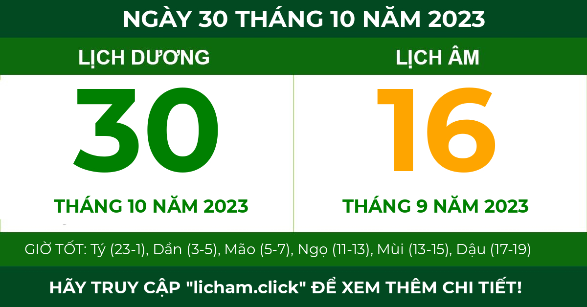 lịch âm ngày 30 tháng 10 năm 2023