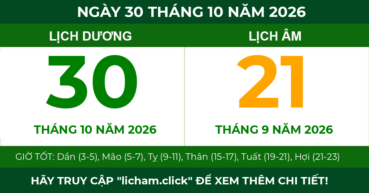 lịch âm ngày 30 tháng 10 năm 2026