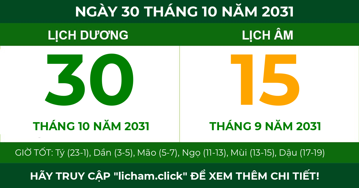 lịch âm ngày 30 tháng 10 năm 2031