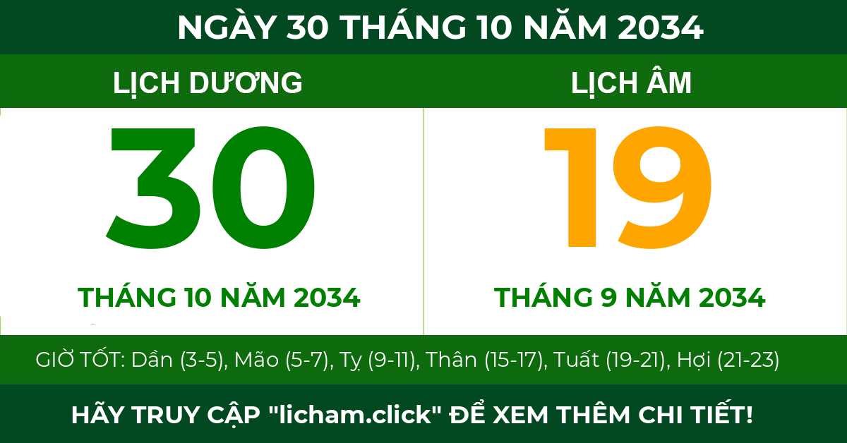 lịch âm ngày 30 tháng 10 năm 2034