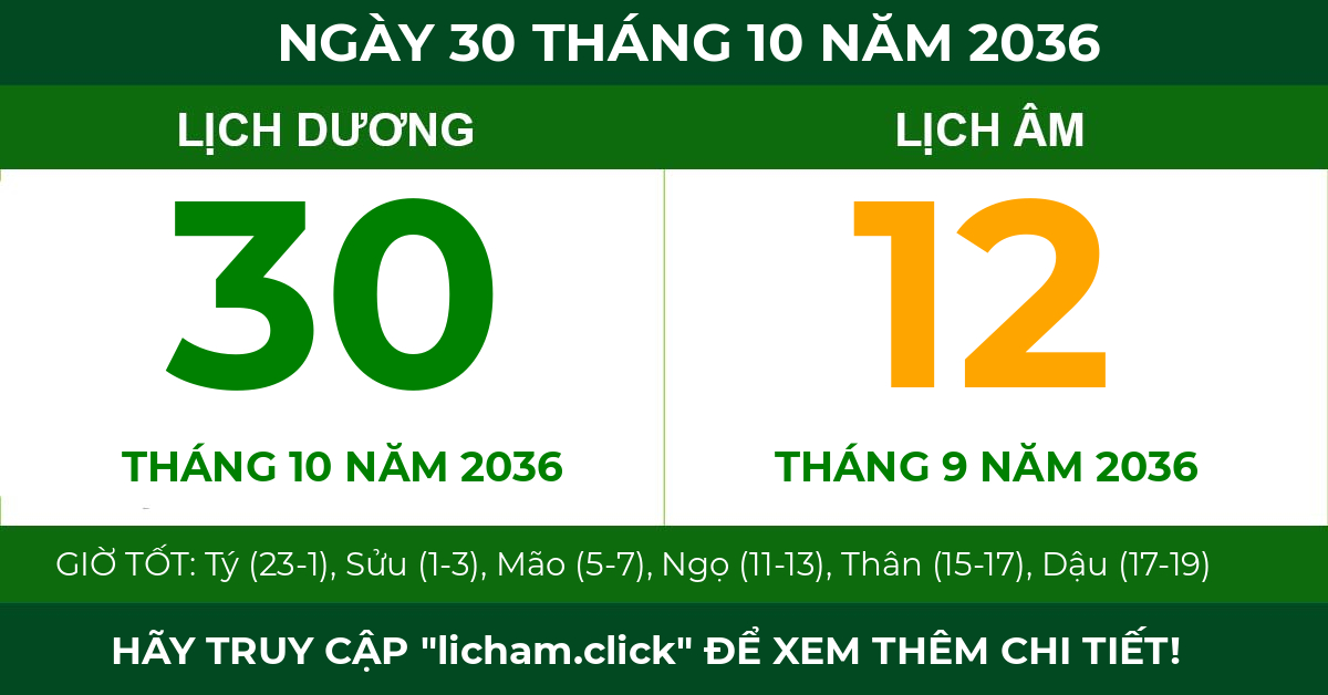 lịch âm ngày 30 tháng 10 năm 2036