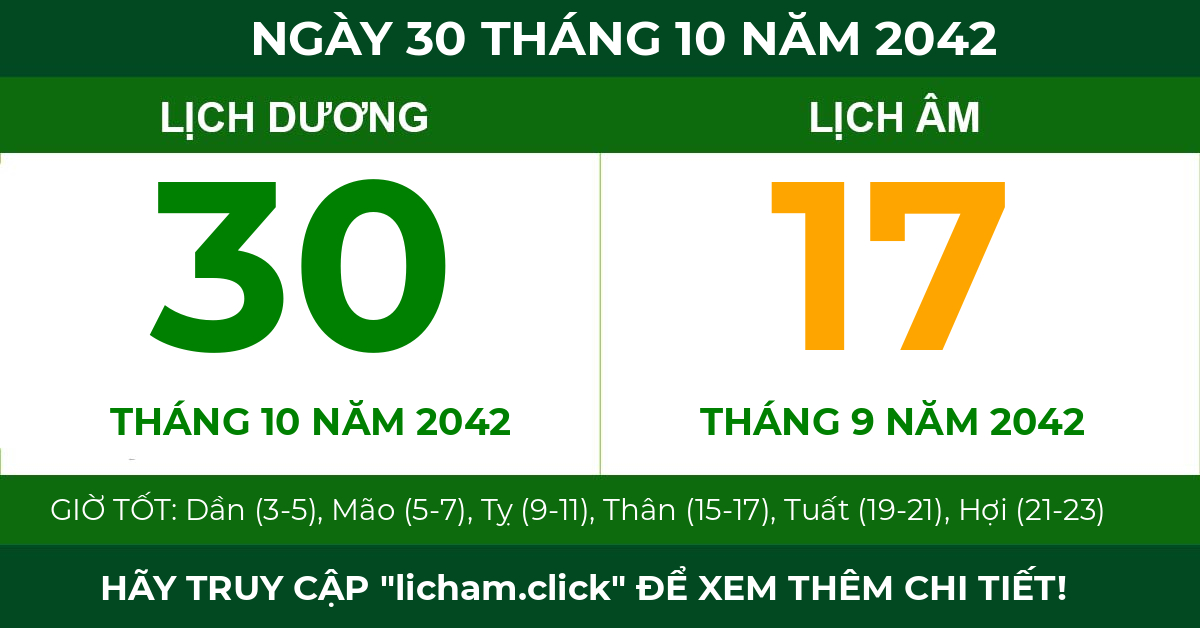 lịch âm ngày 30 tháng 10 năm 2042