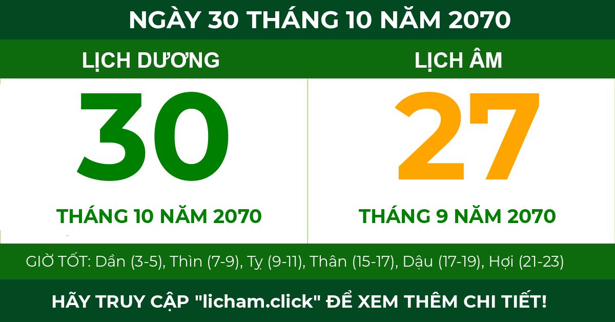 lịch âm ngày 30 tháng 10 năm 2070