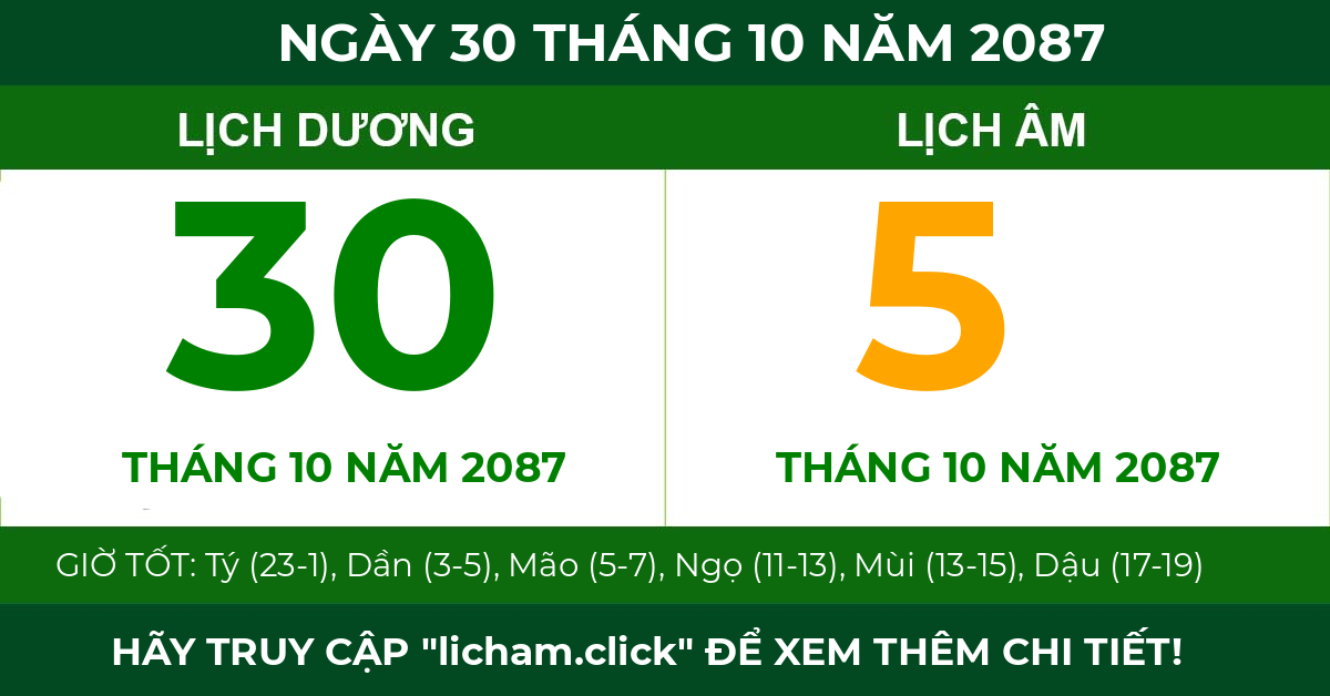 lịch âm ngày 30 tháng 10 năm 2087