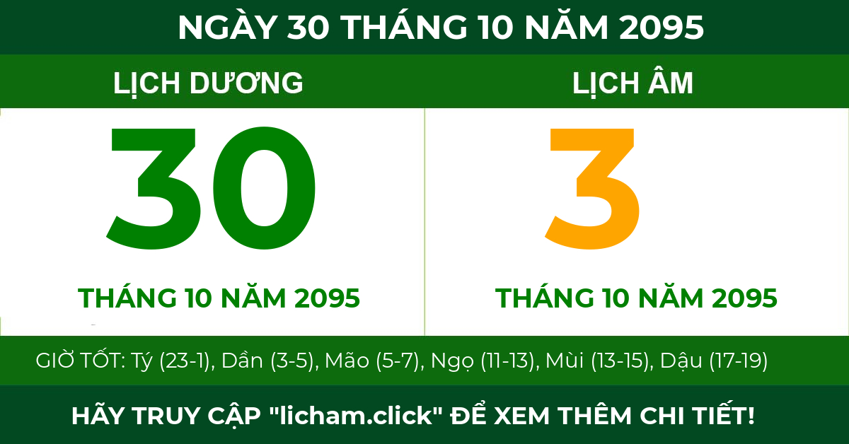lịch âm ngày 30 tháng 10 năm 2095