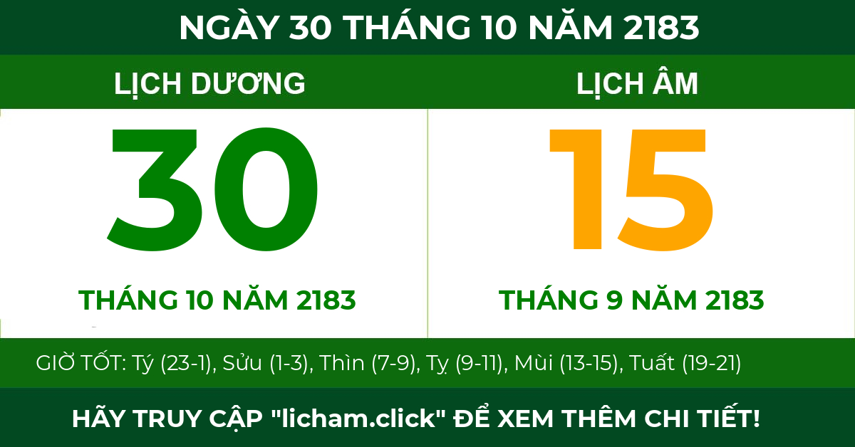 lịch âm ngày 30 tháng 10 năm 2183
