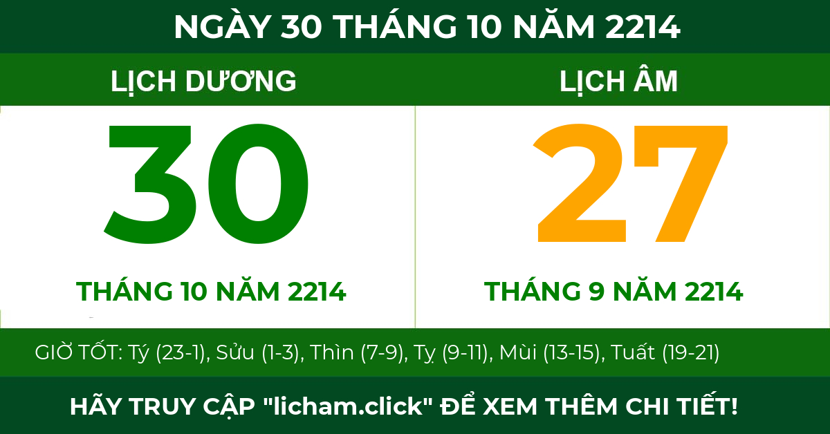 lịch âm ngày 30 tháng 10 năm 2214