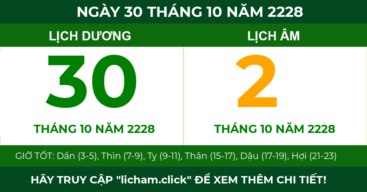 lịch âm ngày 30 tháng 10 năm 2228
