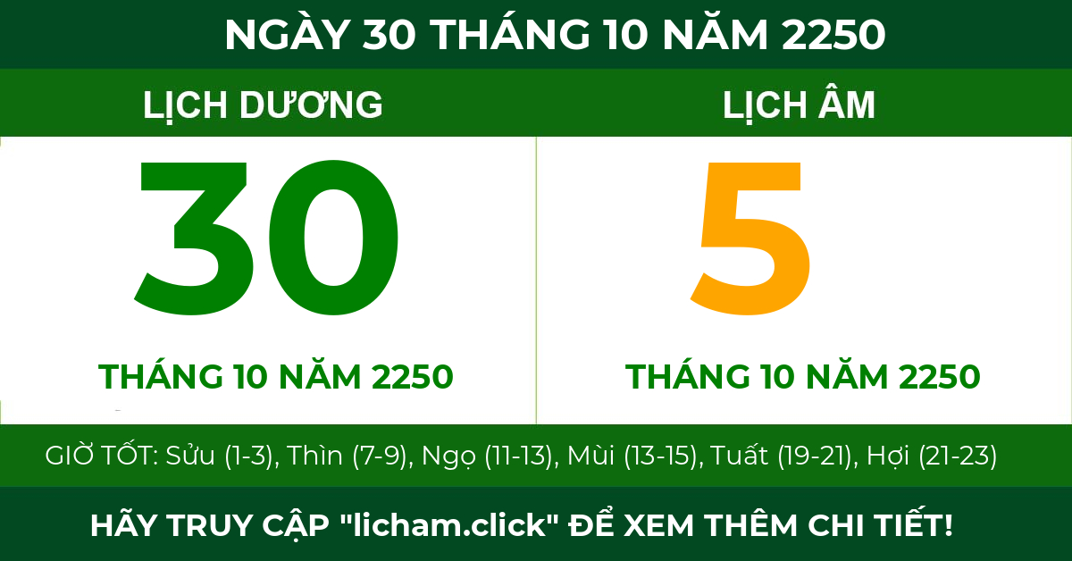 lịch âm ngày 30 tháng 10 năm 2250