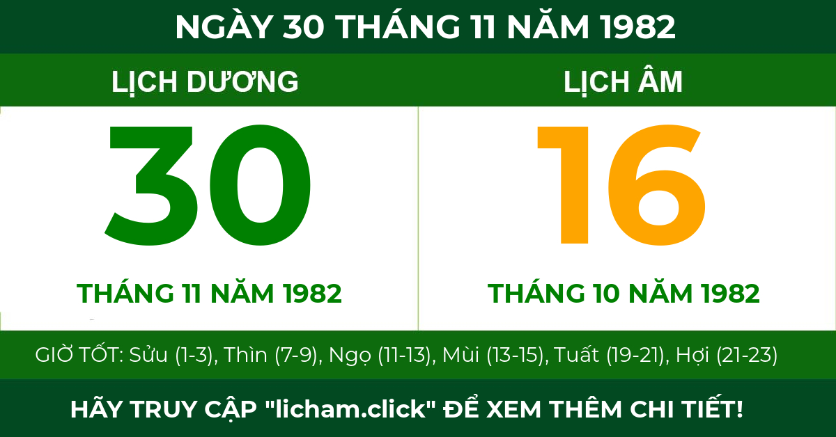 lịch âm ngày 30 tháng 11 năm 1982
