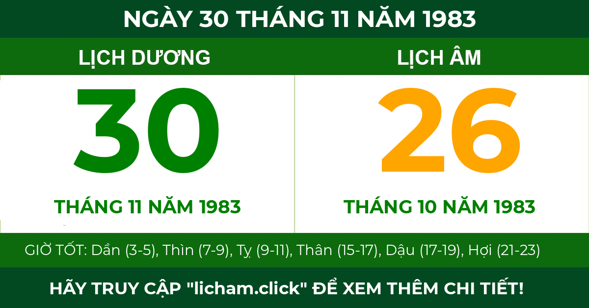 lịch âm ngày 30 tháng 11 năm 1983