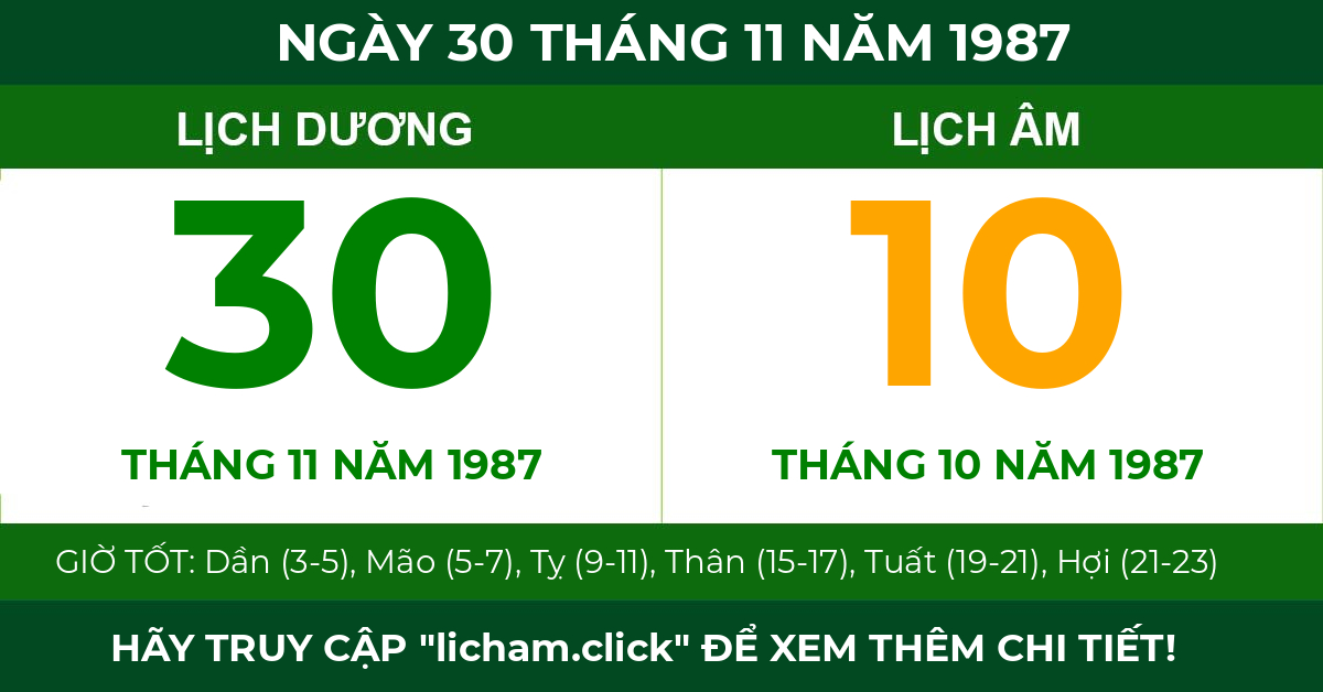 lịch âm ngày 30 tháng 11 năm 1987