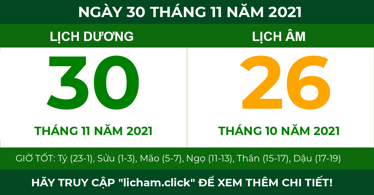 lịch âm ngày 30 tháng 11 năm 2021