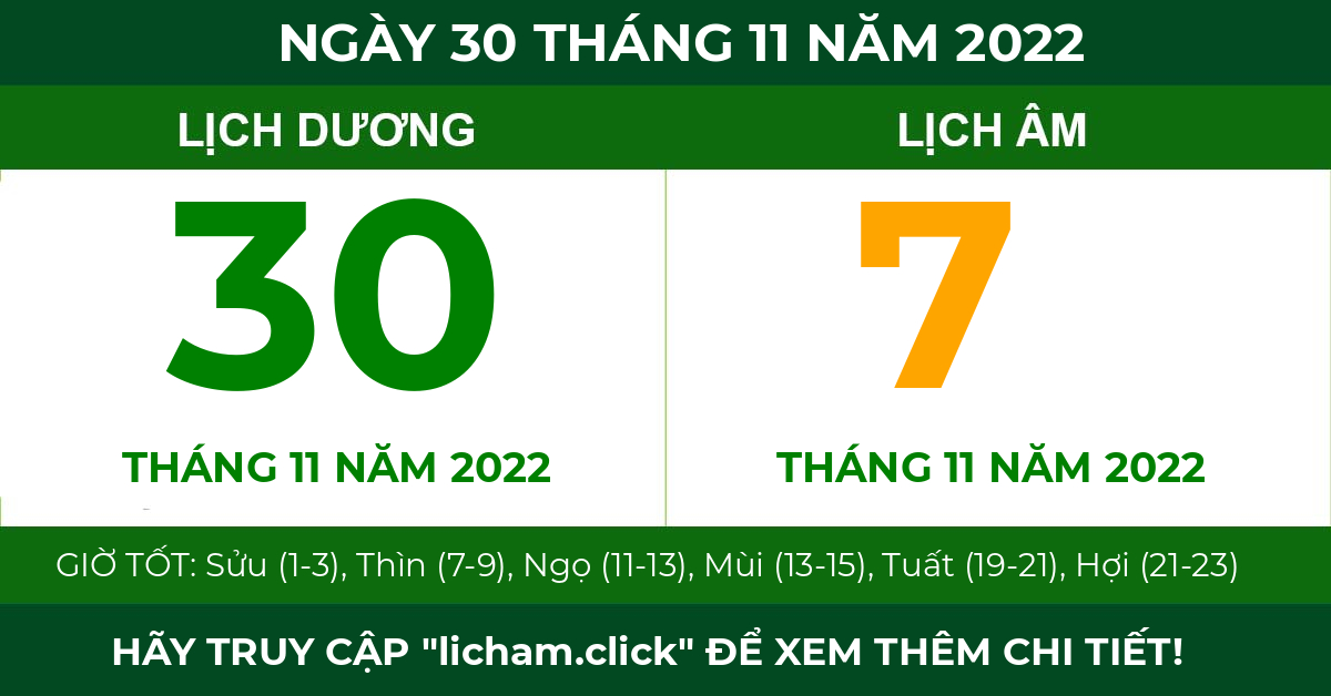 lịch âm ngày 30 tháng 11 năm 2022