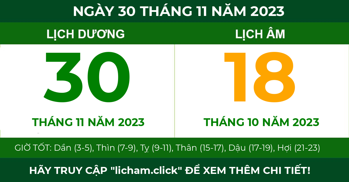 lịch âm ngày 30 tháng 11 năm 2023