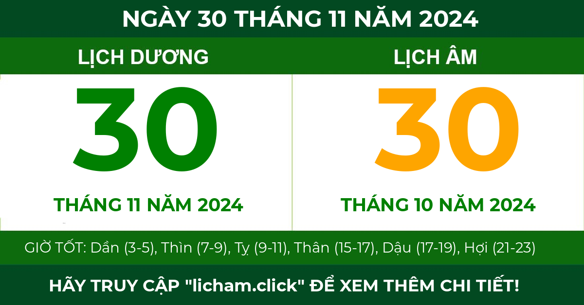 lịch âm ngày 30 tháng 11 năm 2024